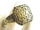 18K YELLOW GOLD ANTIQUE RENAISSANCE MEDIEVAL MENS MANS SIGNET INITIAL FJ TK RING