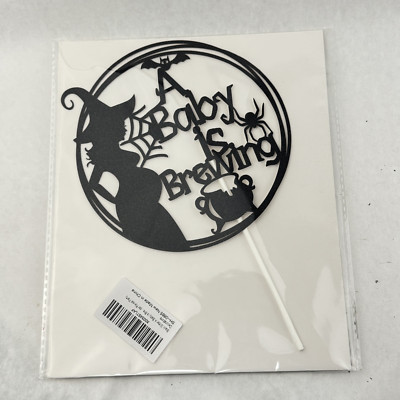 Black Glitter A Baby Is Brewing Cake Topper Halloween Baby Shower Party Decor
