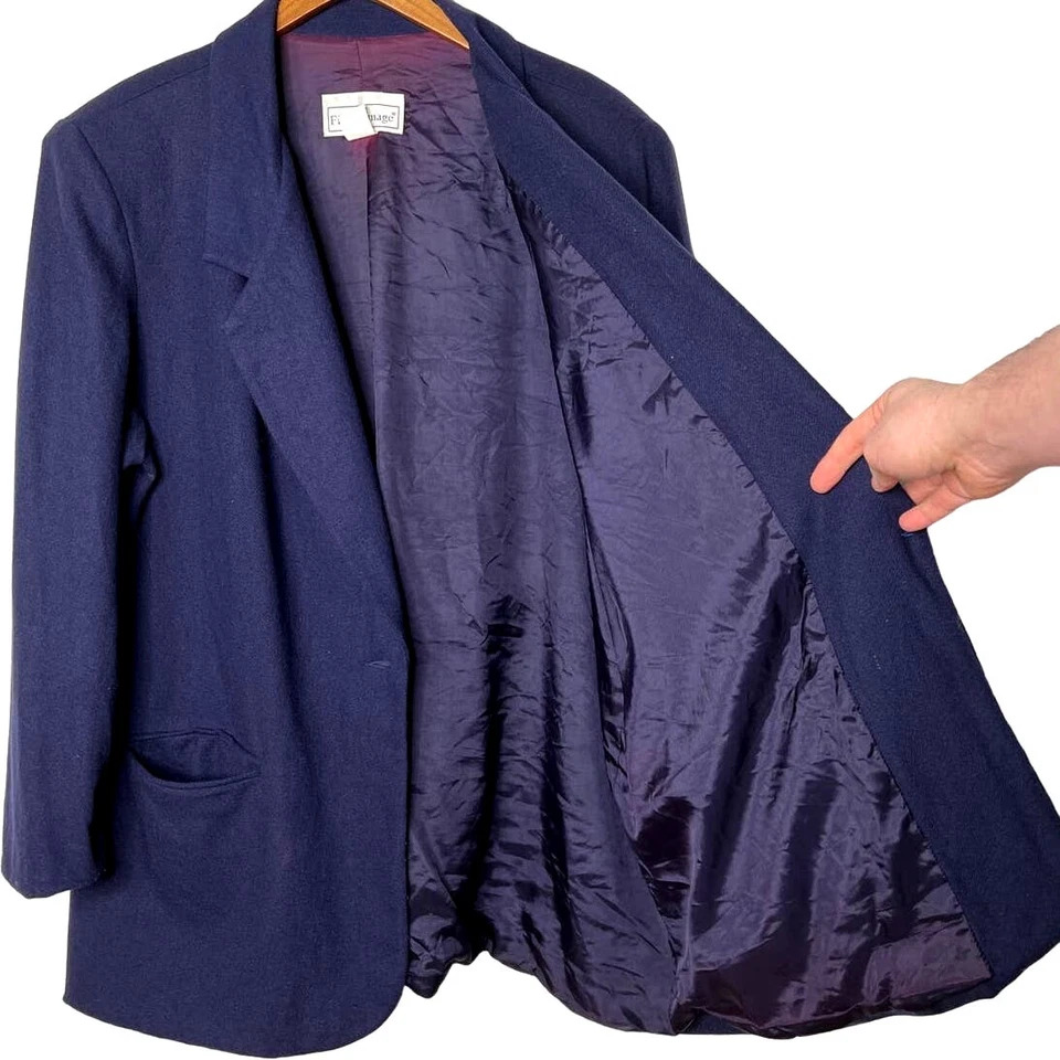 Blazer Chaqueta Abrigo Púrpura Azul Marino Talla Grande LANA 22W De Colección Años 80  Foto 3 de 4