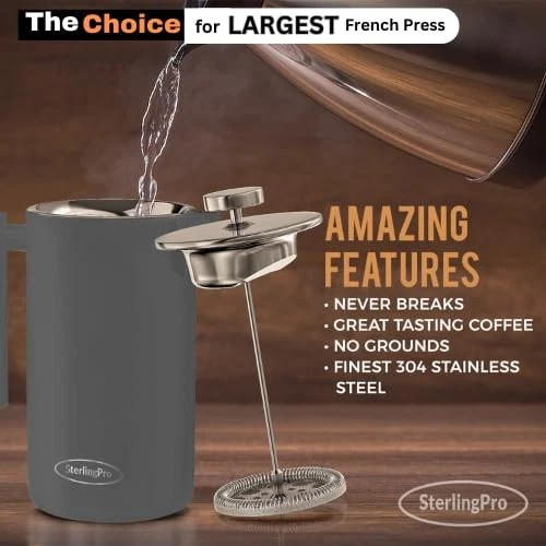 Cafetera prensa francesa - Prensa de café grande de doble pared con 2 filtros adicionales... Foto 3 de 4