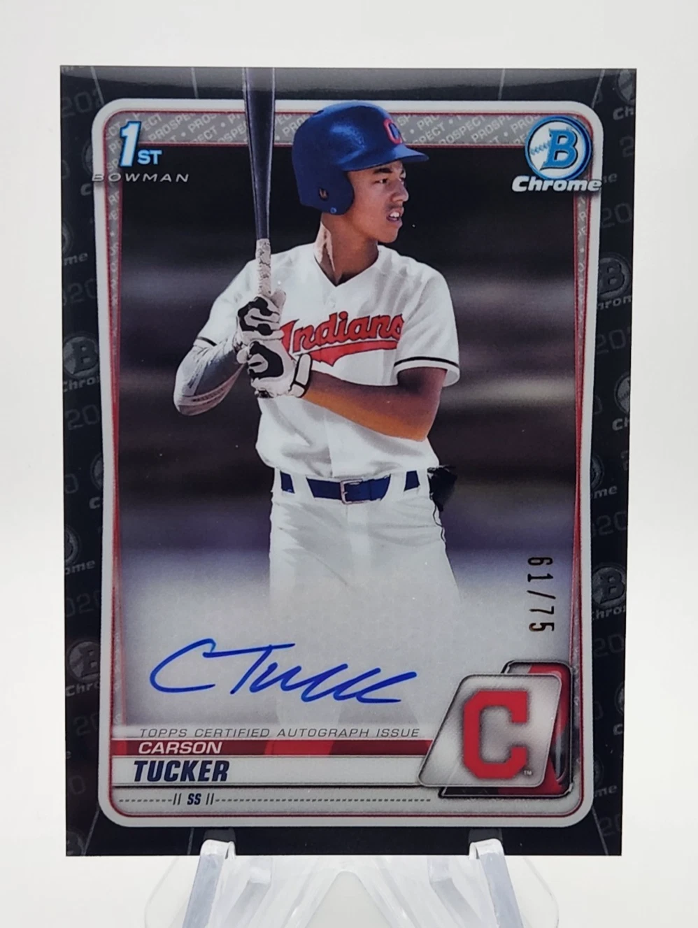 Carson Tucker 2020 Bowman Draft 1st Chrome Prospect Auto Black Refractor /75