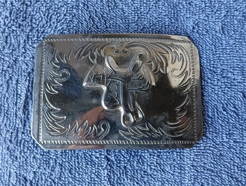 Vintage Western Cowboy Horse 🐎 Saddle Belt Buckle – Raised Relief Metal.