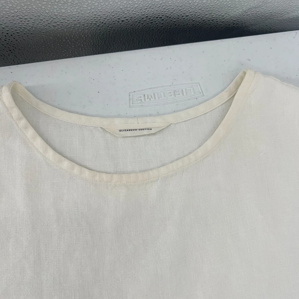 Túnica de lino Elizabeth Suzann OSP2 2X/3X blanca crema minimalista Lagenlook artística Foto 4 de 4