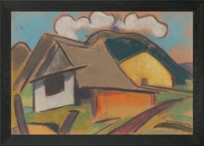 Pastel Drawing of a Rural Landscape Framed Wall Art Poster Canvas Print Picture