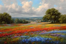 Meadow Wildflower Bluebonnets Landscape Home Decor Canvas Art Prints Painting 20