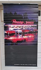 Rosie's Diner bamboo window shade, 63" X 35", VGC but pull cord needs reinstall