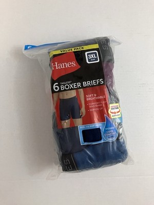 Hanes Men's Boxer Briefs Tagless 6 Pack Size 3XL 48''- 50'' 100% Cotton Multi
