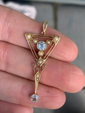 15Ct Gold Aquamarine & Pearl Period Art Nouveau Incredible Pendant 3.3 Grams