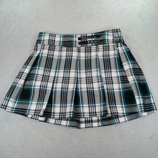 Justice Girls Plaid Pleated Skort Teal Black Size XL 16/18 Built-in Shorts