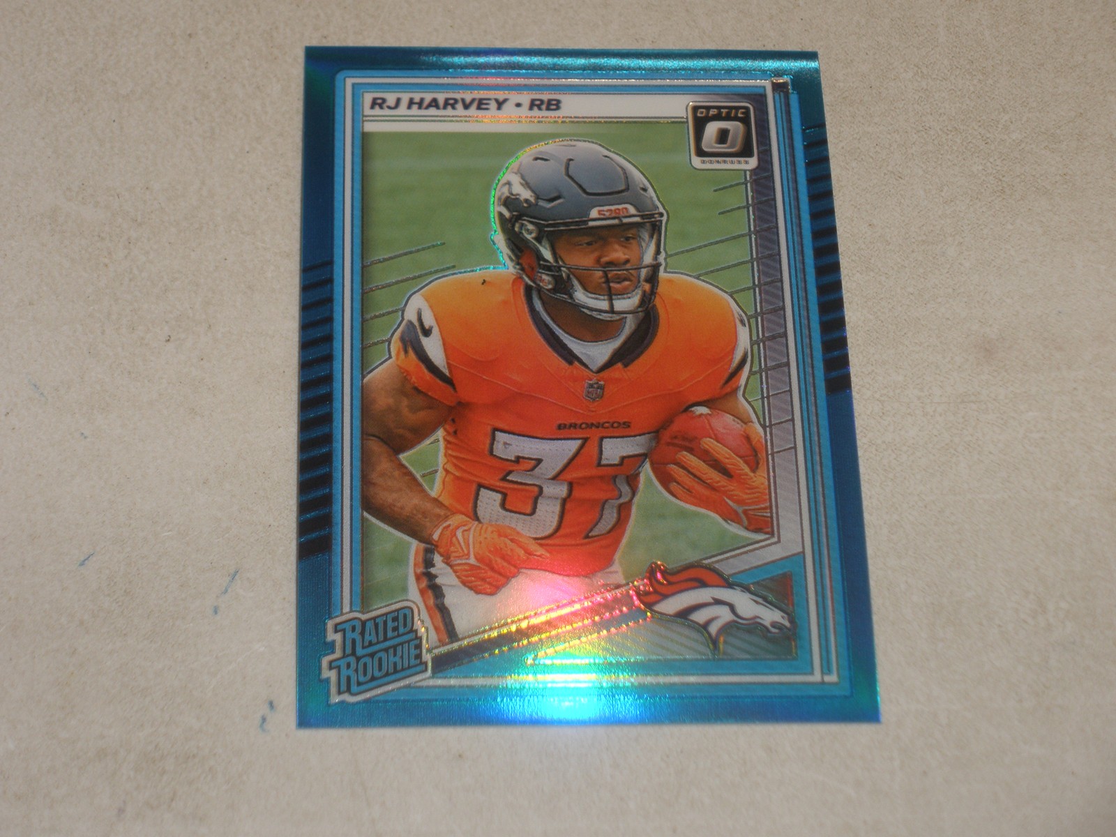 2025 Donruss Optic Rated Rookie Neon Blue Prizm #208 RJ Harvey 342/399 RC