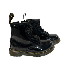 Dr. Martens Kids Boots Faux Patent Leather Youth Black Side Zipper Size 8