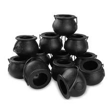12Pcs  Black Cauldron with Handle Halloween  Witch Cauldron Halloween Pot5521