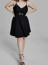 City Studios Womens Black Lined Lace-Corset V-Neck Scuba Dress Plus Size 14W