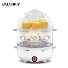 Double Layer Egg Cooker Electric Kitchen Egg Boiler Poacher Steamer 220V Pot New