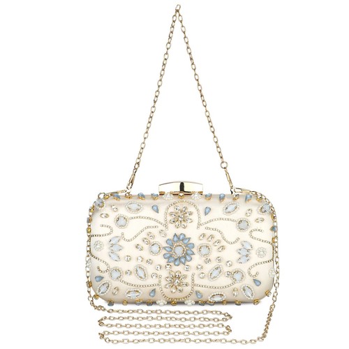 Vintage Women Clutch Evening Bag Designer Crystal Floral Wedding Party Handbag - Picture 16 of 17