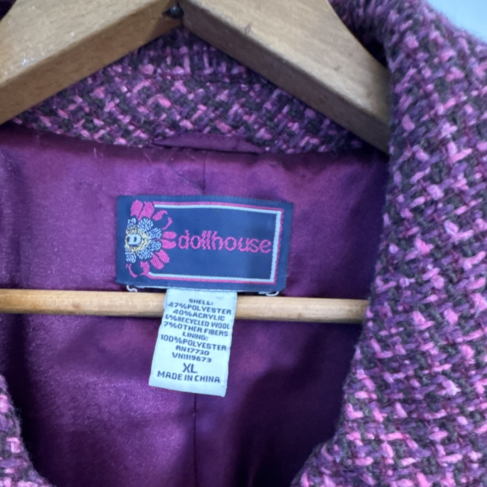 Dollhouse Tweed Button Collared Jacket Purple Pin… - image 3