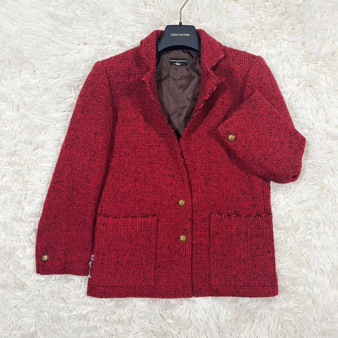 Giacca sartoriale CHANEL tweed rosso con bottoni oro cocco taglia 6
