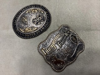 Two Belt Buckles Cheyenne Frontier Days 1997 And 2000 Silver And Gold Toned.