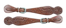 Showman Ladies Leather Floral Tooled Spur Straps