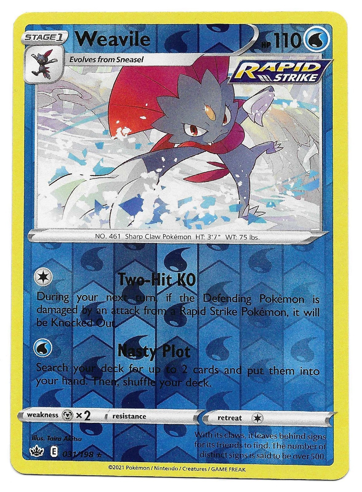 Weavile 031/198 Swsh06: Sword & Shield - Chilling Reign Reverse Holo