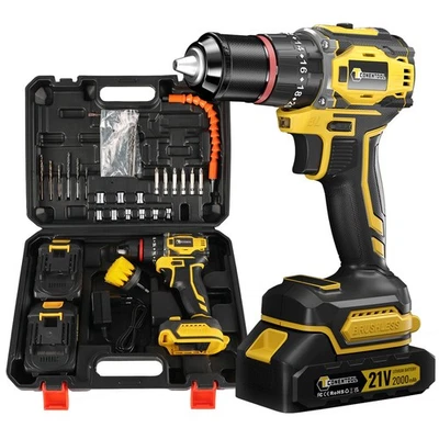 CONENTOOL Cordless Drill 21V Hammer Drill Set 2x 2000mAh 28+3 Torque 52Nm 27PCS Drill Bits