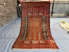3x5 ft Antique Afghan Prayer Rug 1900s Low Pile Faded Distressed Tribal Rug