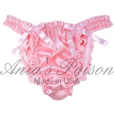Sissy Satin Ruffled Panties for MEN - Baby PINK shiny wetlook string bikini S-2X