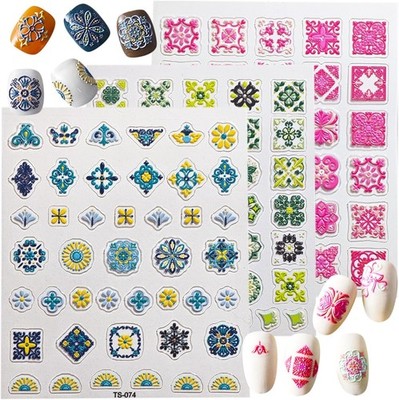 5D Embossed Bohemia Style Self-Adhesive Nail Art Stickers 15 Sheets Vintage 3D