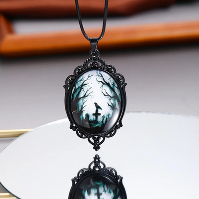 Gothic Vampir Kamee Anhänger Halsband Samt Halskette für Damen Mode Heidnische Hexe