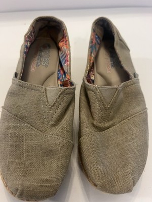 BOBS Skechers Womens 6 Espadrille Slip-On Beige Linen Comfort Shoes Memory Foam