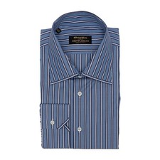 690 ITALIAN LUXURY GERLIN Shirt Blue Striped Cotton 2AN ZILLI