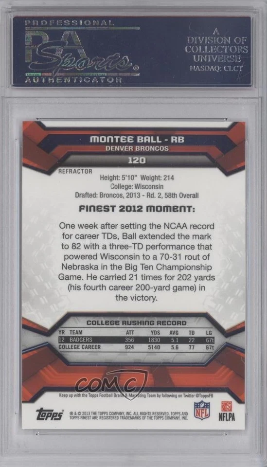 2013 Topps Finest X-Fractor Montee Ball #120 PSA 10 GEM MT Rookie RC - Image 2 of 2