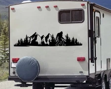 Bigfoot Mountain Scene V17 Vinyl Decal -RV Camper Truck SUV Car Window Sticker