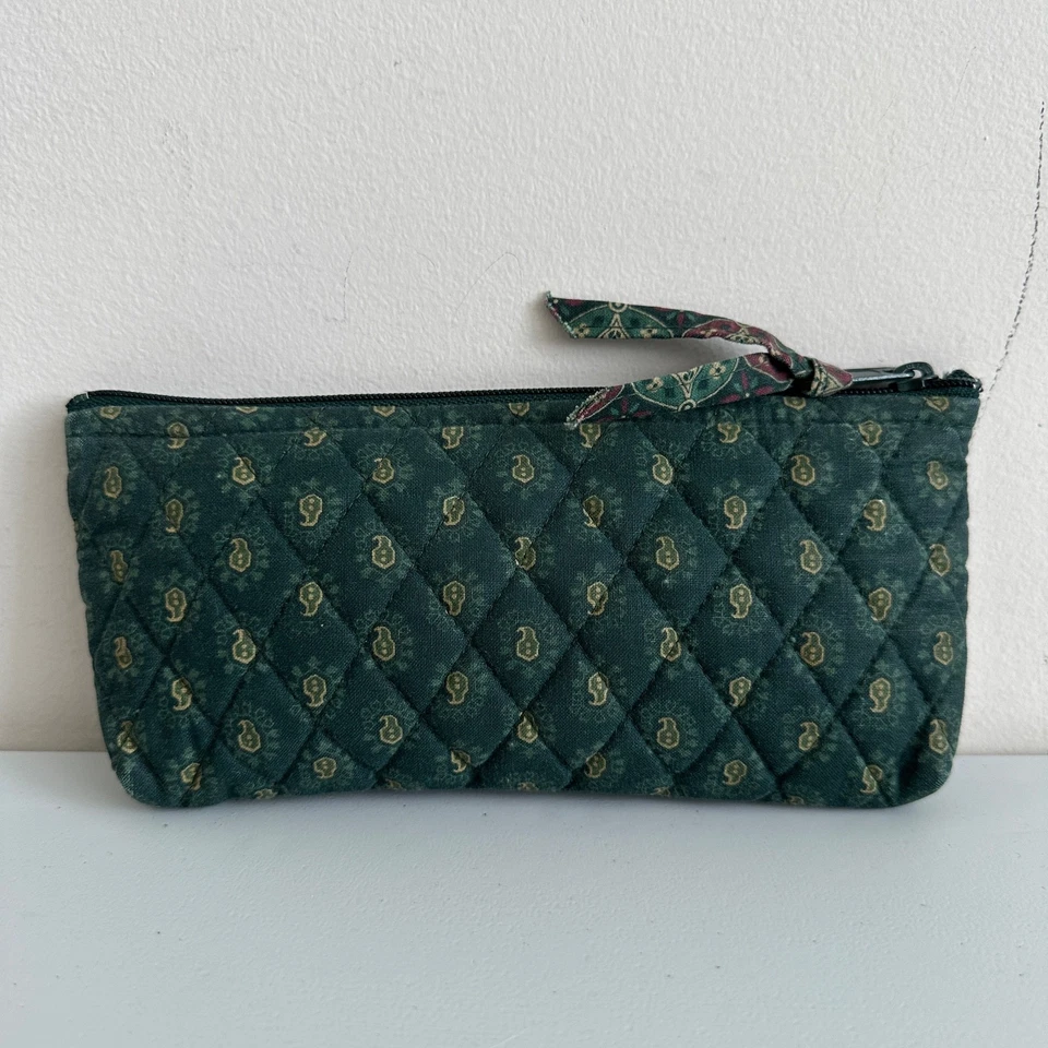 Bolso de Maquillaje Cosmético Vera Bradley Vintage 98 Clásico Verde Forrado con Lápiz y Cepillo Foto 2 de 4