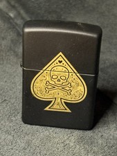 Engraved Ace of Skulls Zippo, double-sided design with skulls on the edges, NIB
