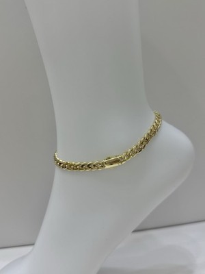 14k Yellow Gold Plated Cuban Link Chain Anklet with Box Closure 9.5 in high qual