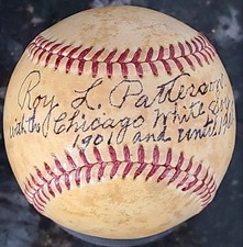 ROY L PATTERSON SINGLE SIGNED BASEBALL 1901 WHITE SOX 1st WIN IN AL HISTORY BAS