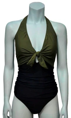 Maillot De Bain Femme Une Pièce Noir Avec Bonnet Amovible Taille L UK L - Photo 1/3