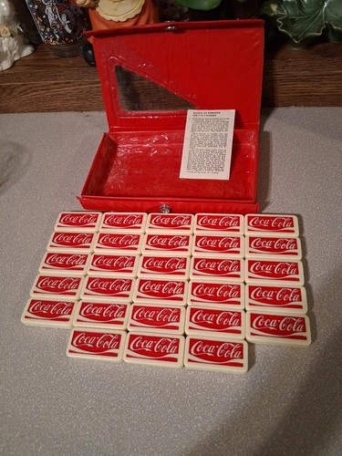 Vintage Coca Cola Domino Game Set Double Six Dominos Collectible Coke Complete