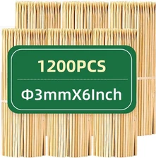 1200 PCS 6 inch Bamboo Skewers Wooden Sticks for BBQ Grilling