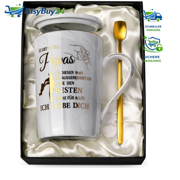 Becher 400Ml Grau Marmor Gold-Druck FüR Papa Geschenkset Weihnachten-image