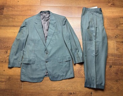 Ermenegildo Zegna Luxury Teal Blue Sheen 2 Piece Mens Suit 100% Wool Size 46R