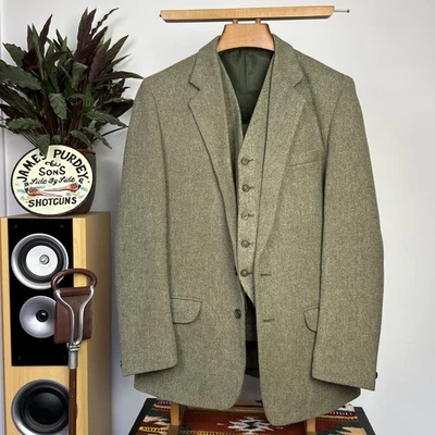 Derby Tweed Alpendale 3 Three Piece Herringbone Suit (40R) Hunting Hacking Wool - Image 1 of 4