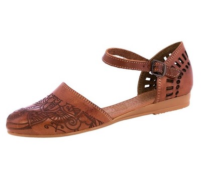 Womens Mexican Huarache Real Leather Sandals Handmade Tooled Buckle Cognac #1124