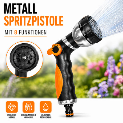 Metall Gartenbrause Gartenspritze Gartenbewässerung Brause mit 8 Funktionen