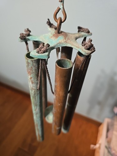 Vintage Walter Lamb Style Bronze Five Tube Varied Length Wind Chime 8” To 11” - Picture 8 of 10