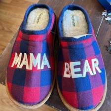 Dearfoams Mama Bear Slippers Red Blue Plaid Check Size Medium M Cozy Memory Foam