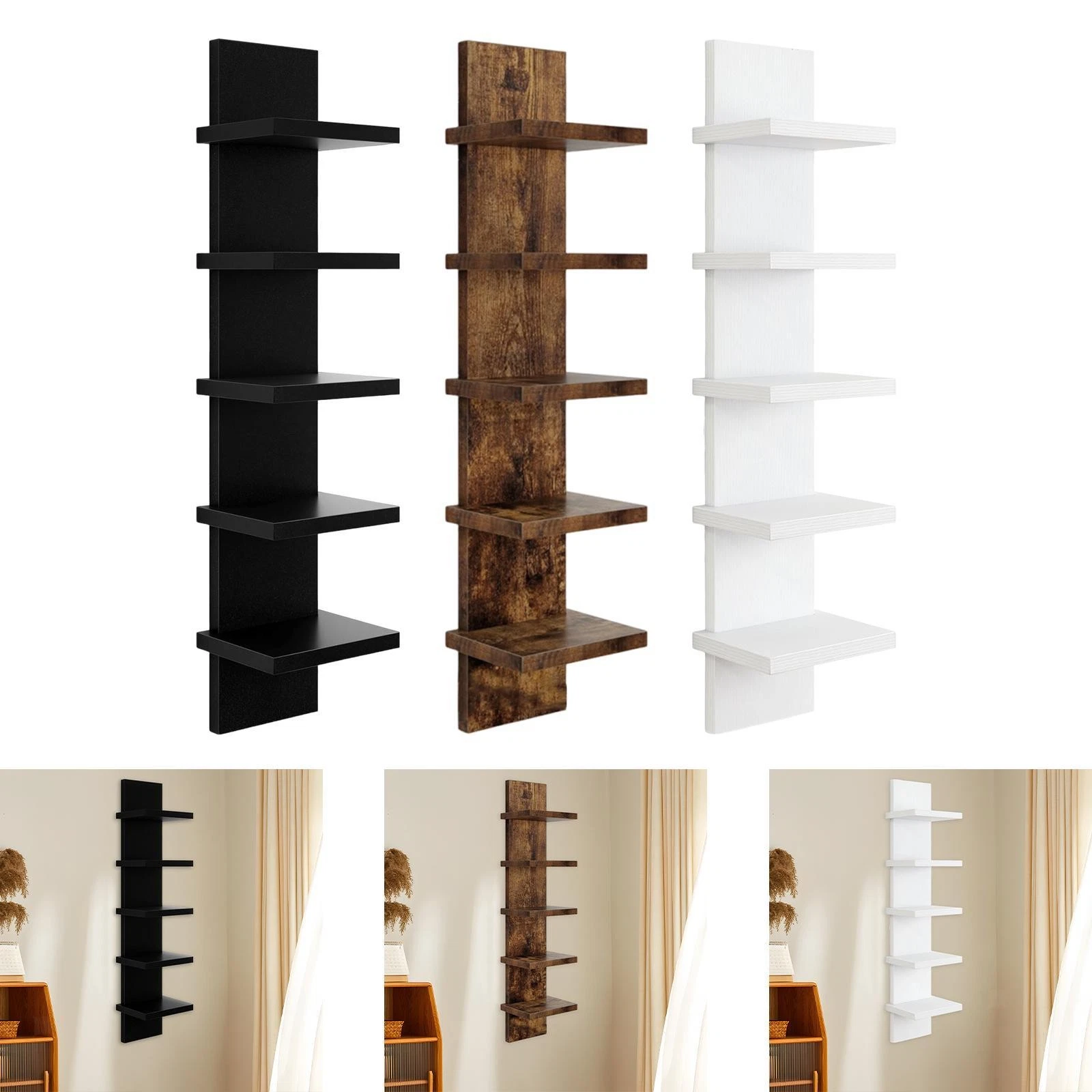 5 Layer Wall Display Organizer Wood Bookcase Quick Installation Multifunctional
