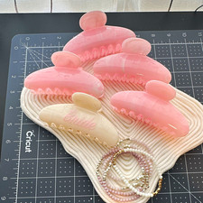 Pink  White Plastic Hair Claw Clip Set Bride Wedding Text Accent Solid