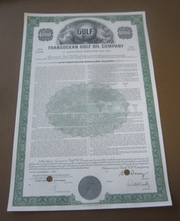 1968 TRANSOCEAN GULF OIL COMPANY BOND Certificate